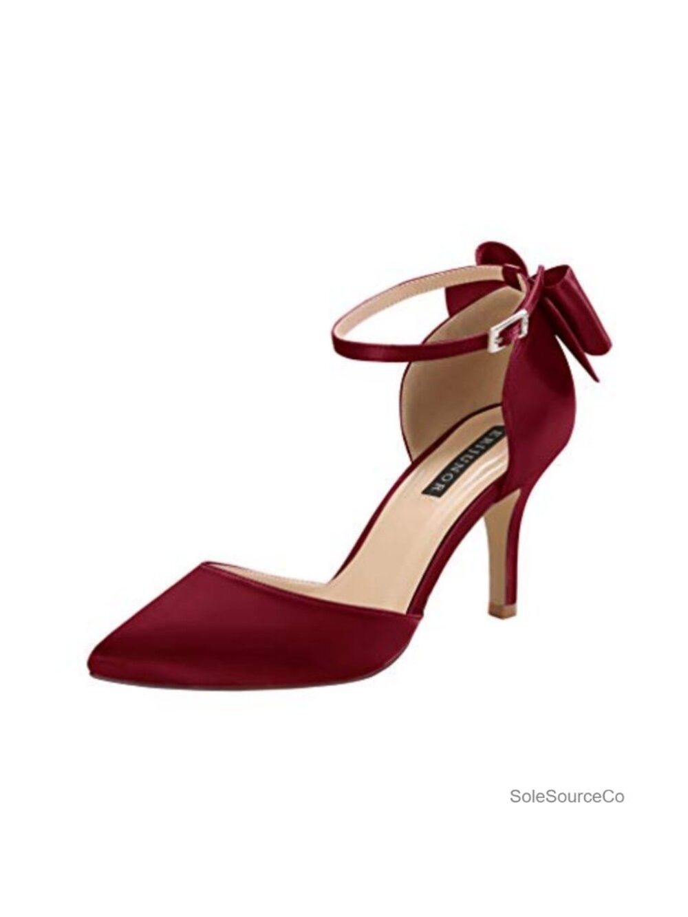 Satin Wedding Evening Pumps Mid Heel Pointed Toe Bow Ankle Strap Dance Bridal